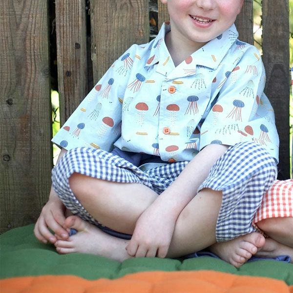 オーガニックコットン キッズ シアサッカーチェック ハーフパンツ