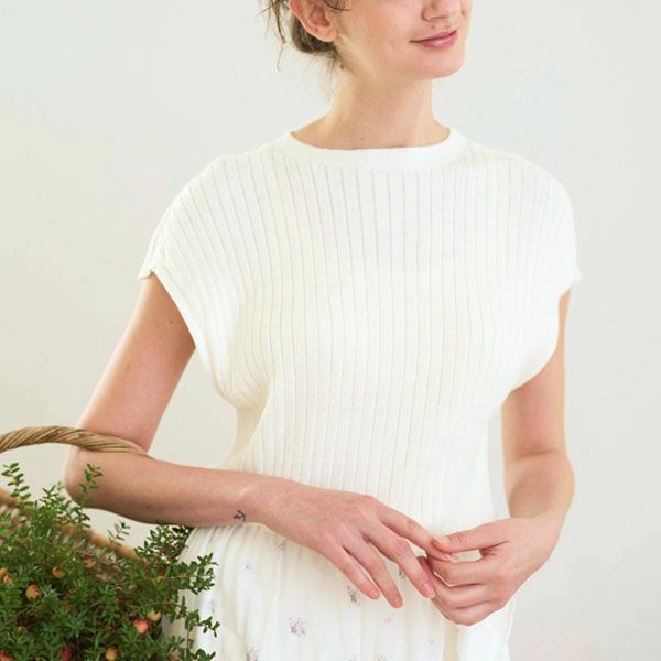 オーガニックコットン エアリーノースーブリブトップス