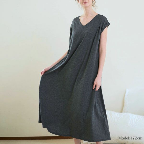 オーガニックコットン ファインニットカップ付きVネックワンピース