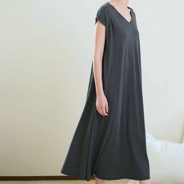 オーガニックコットン ファインニットカップ付きVネックワンピース