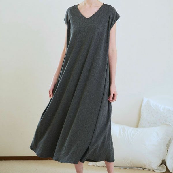 オーガニックコットン ファインニットカップ付きVネックワンピース