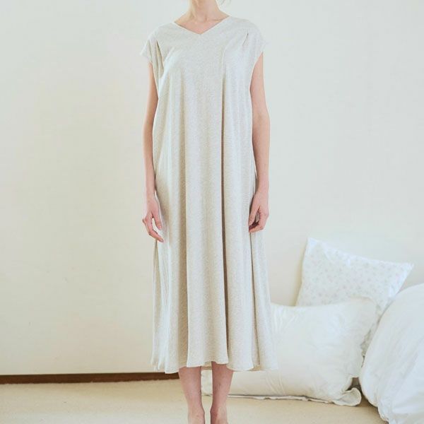オーガニックコットン ファインニットカップ付きVネックワンピース