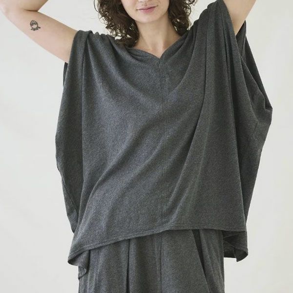 オーガニックコットン ファインニットVネックワイドトップス