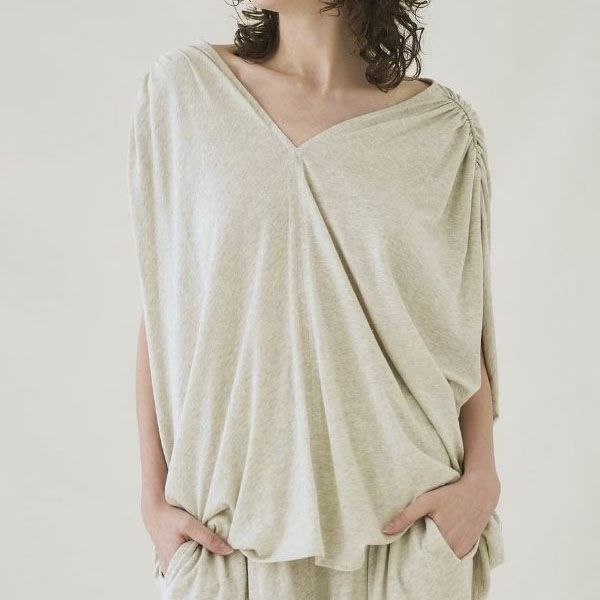 オーガニックコットン ファインニットVネックワイドトップス