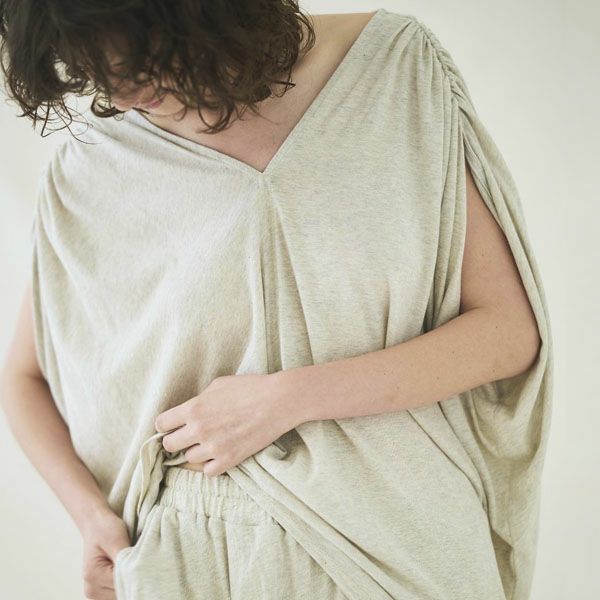 オーガニックコットン ファインニットVネックワイドトップス