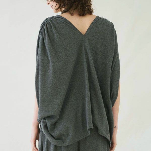 オーガニックコットン ファインニットVネックワイドトップス