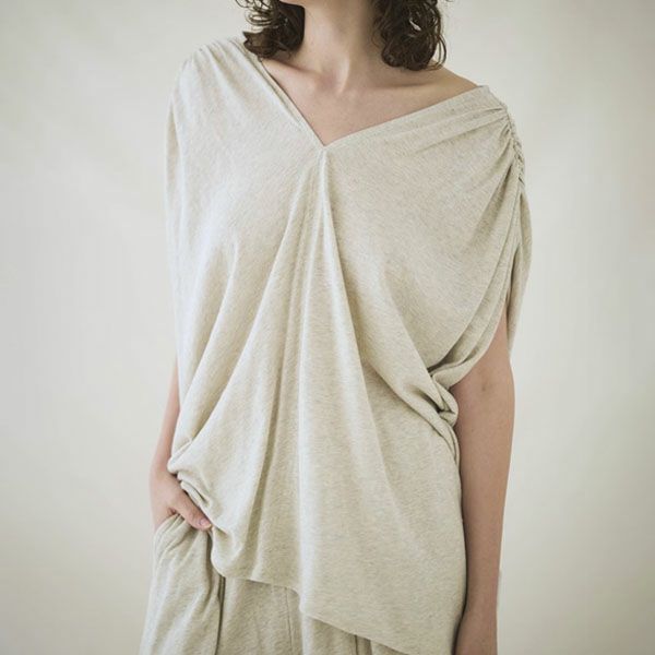 オーガニックコットン ファインニットVネックワイドトップス