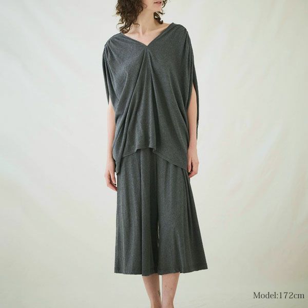 オーガニックコットン ファインニットVネックワイドトップス