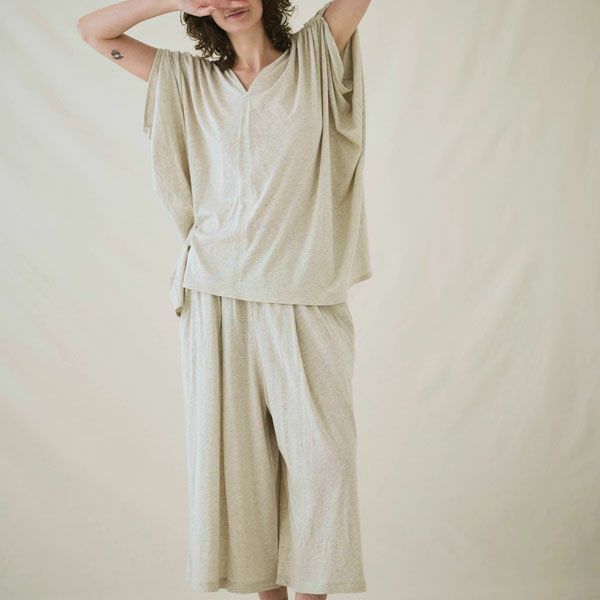 オーガニックコットン ファインニットVネックワイドトップス