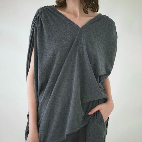 オーガニックコットン ファインニットVネックワイドトップス