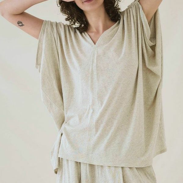 オーガニックコットン ファインニットVネックワイドトップス