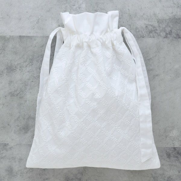 オーガニックコットン 手刺繍リボンサック