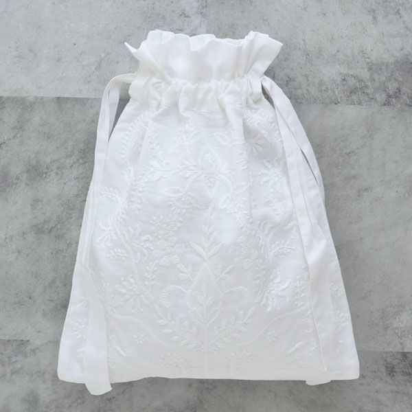 オーガニックコットン 手刺繍リボンサック