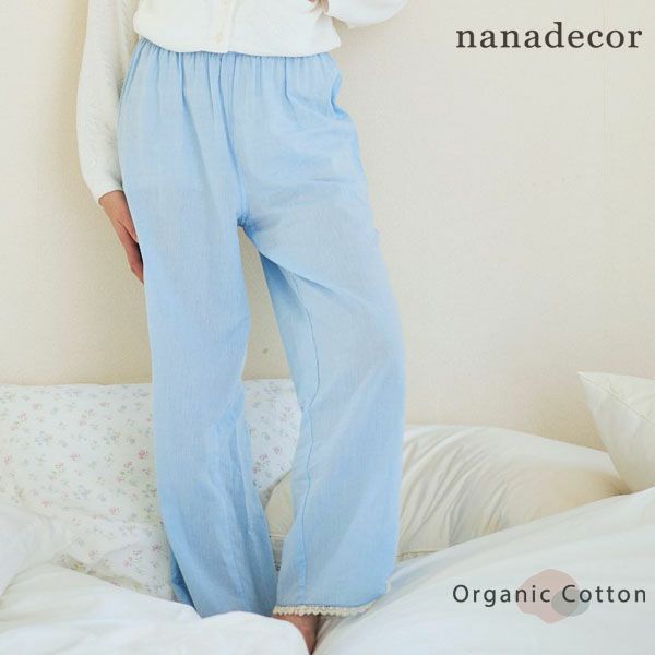 オーガニックコットン チェリーブロッサムパンツ ブルーシャンブレー