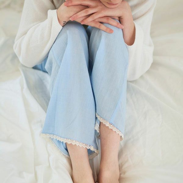 オーガニックコットン チェリーブロッサムパンツ ブルーシャンブレー