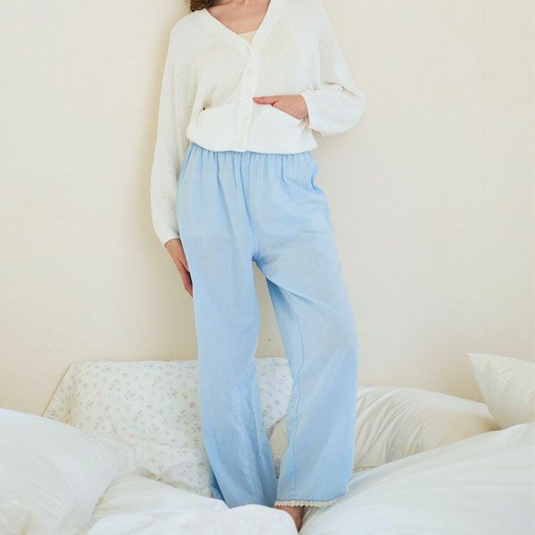 オーガニックコットン チェリーブロッサムパンツ ブルーシャンブレー