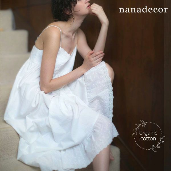 オーガニックコットン ライラックレースキャミドレス