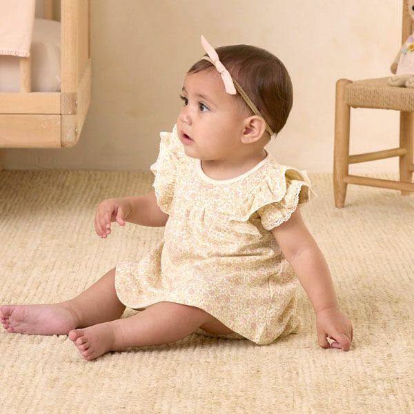 オーガニックコットン ベビー フリル袖ドレス&ブルマ