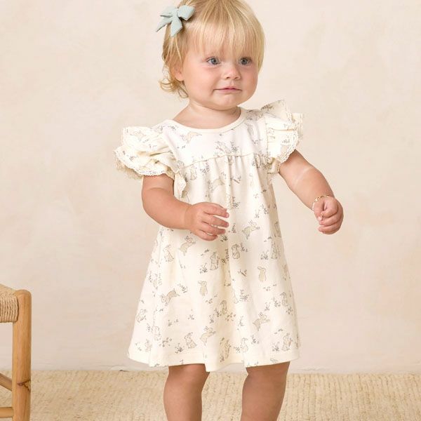 オーガニックコットン ベビー フリル袖ドレス&ブルマ