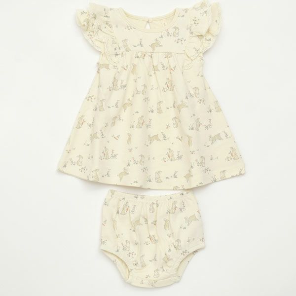 オーガニックコットン ベビー フリル袖ドレス&ブルマ