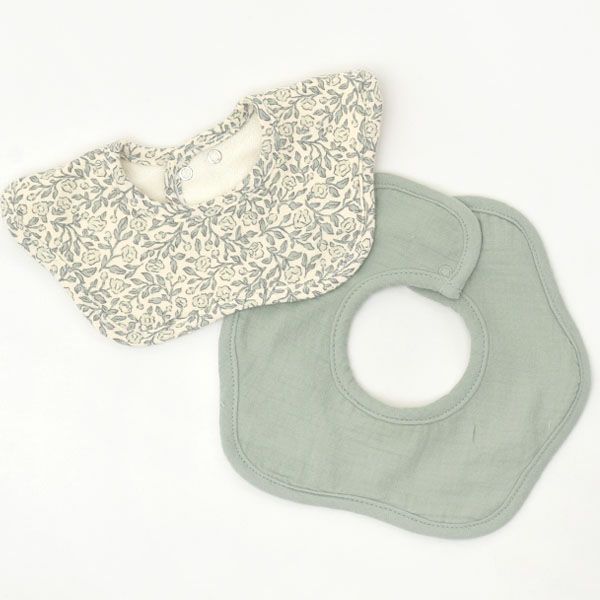 オーガニックコットン ベビー ガーゼ＆パイルフラワービブ 2枚組