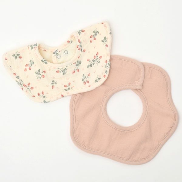 オーガニックコットン ベビー ガーゼ＆パイルフラワービブ 2枚組