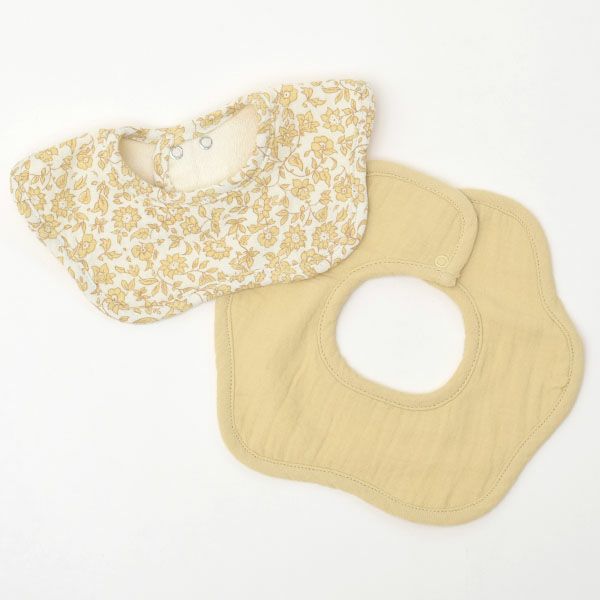 オーガニックコットン ベビー ガーゼ＆パイルフラワービブ 2枚組