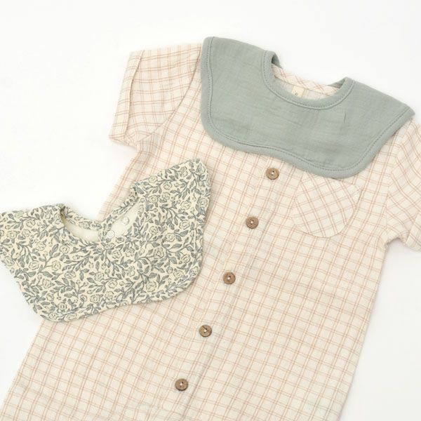 オーガニックコットン ベビー ガーゼ＆パイルフラワービブ 2枚組