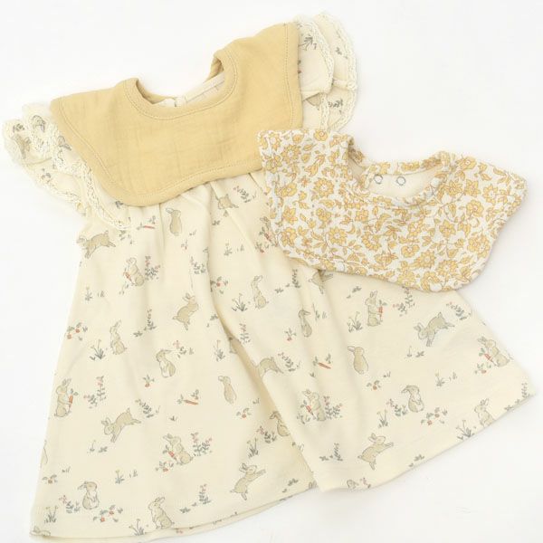 オーガニックコットン ベビー ガーゼ＆パイルフラワービブ 2枚組