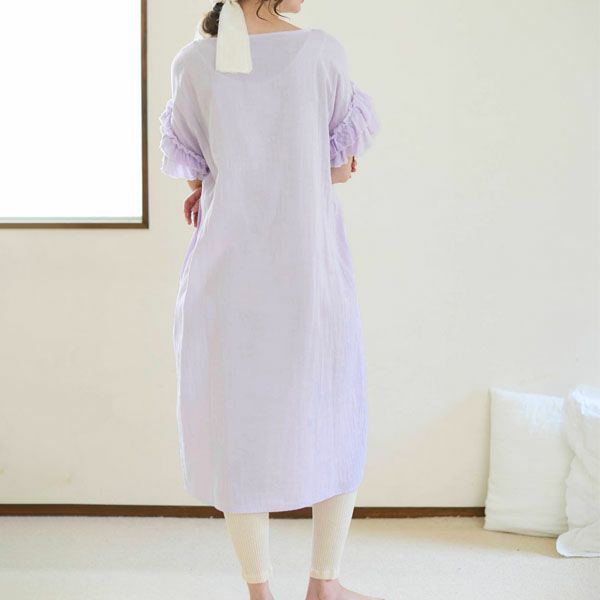 オーガニックコットン カラーガーゼローズマリーロングドレス