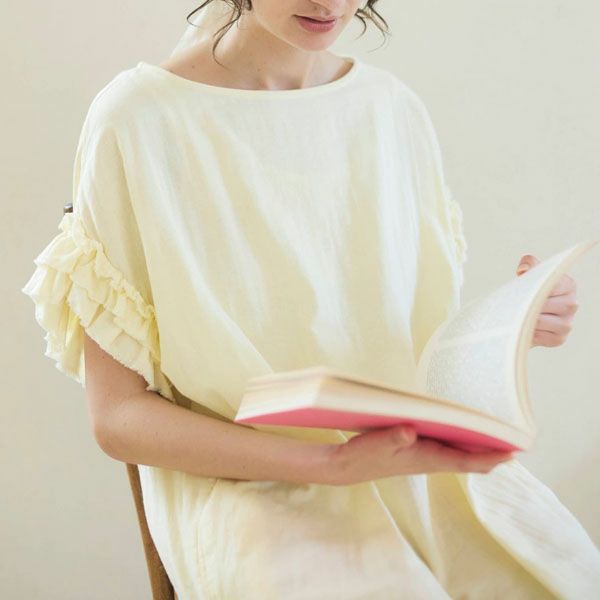 オーガニックコットン カラーガーゼローズマリーロングドレス