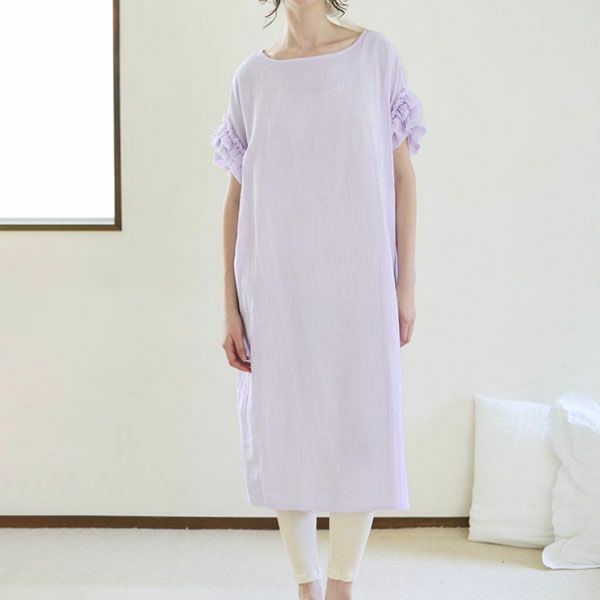 オーガニックコットン カラーガーゼローズマリーロングドレス