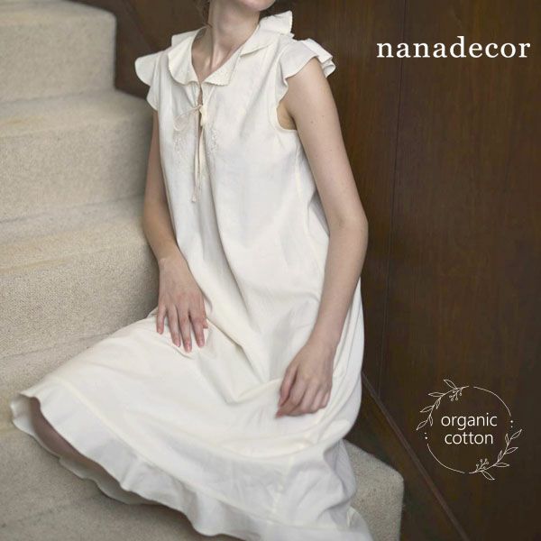 オーガニックコットン リリー刺繍フリルドレス