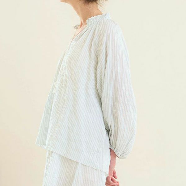 オーガニックコットン ユーカリストライプ タッセルブラウス