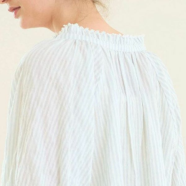 オーガニックコットン ユーカリストライプ タッセルブラウス