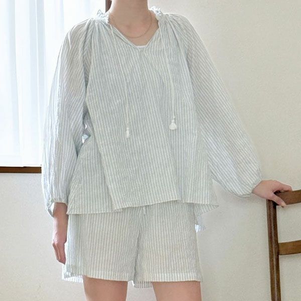 オーガニックコットン ユーカリストライプ ショートパンツ