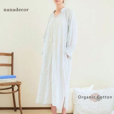 オーガニックコットン ユーカリストライプ タッセルワンピース