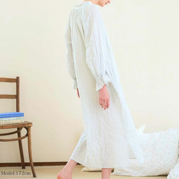 オーガニックコットン ユーカリストライプ タッセルワンピース