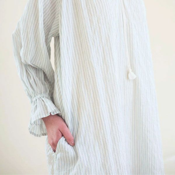 オーガニックコットン ユーカリストライプ タッセルワンピース