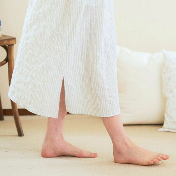 オーガニックコットン ユーカリストライプ タッセルワンピース