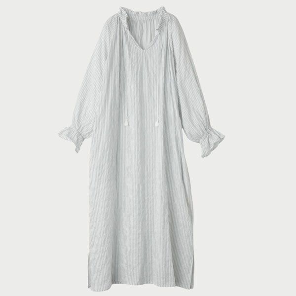オーガニックコットン ユーカリストライプ タッセルワンピース