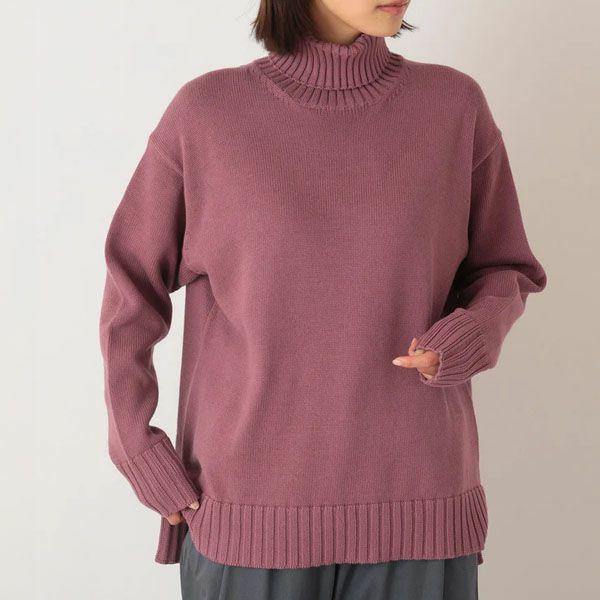 オーガニックコットン ニットワイドリブタートルネック