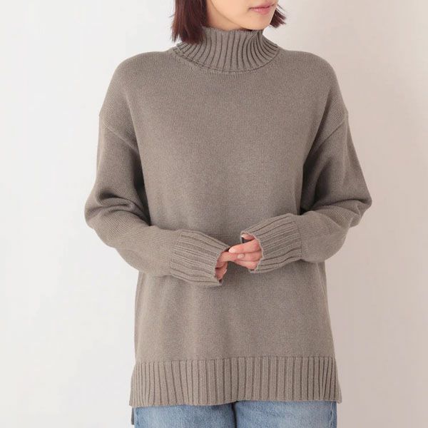 オーガニックコットン ニットワイドリブタートルネック