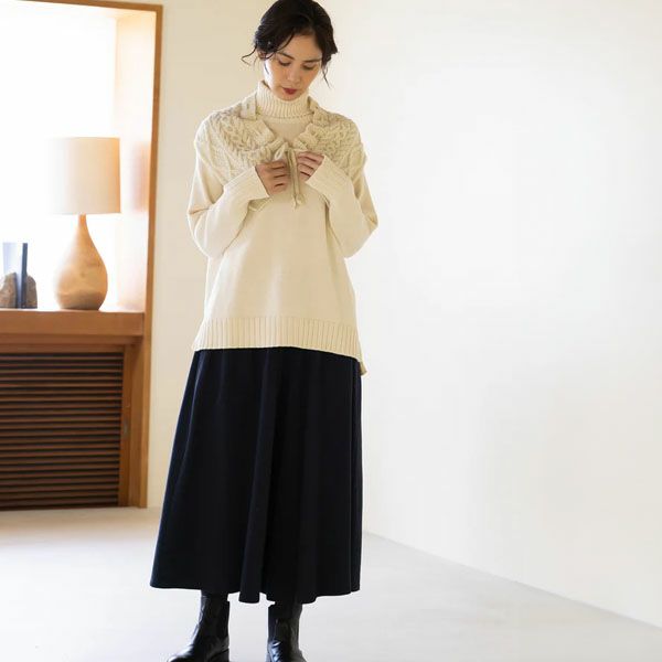 オーガニックコットン ニットワイドリブタートルネック