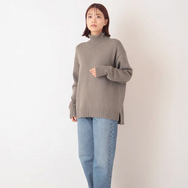 オーガニックコットン ニットワイドリブタートルネック