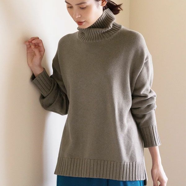 オーガニックコットン ニットワイドリブタートルネック