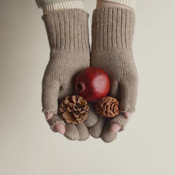 オーガニックコットン＆ヤク縄編み手袋