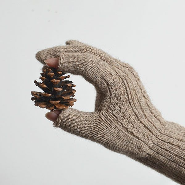 オーガニックコットン＆ヤク縄編み手袋