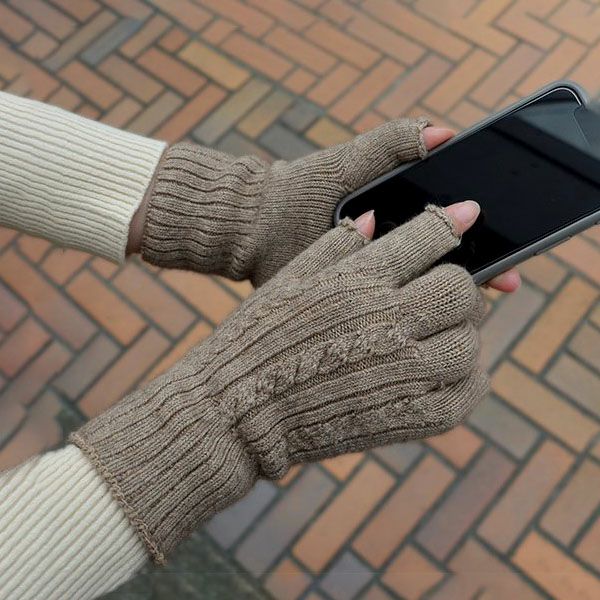 オーガニックコットン＆ヤク縄編み手袋