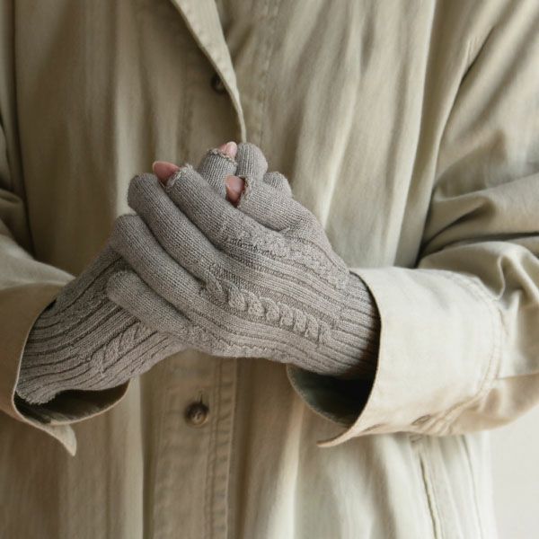 オーガニックコットン＆ヤク縄編み手袋